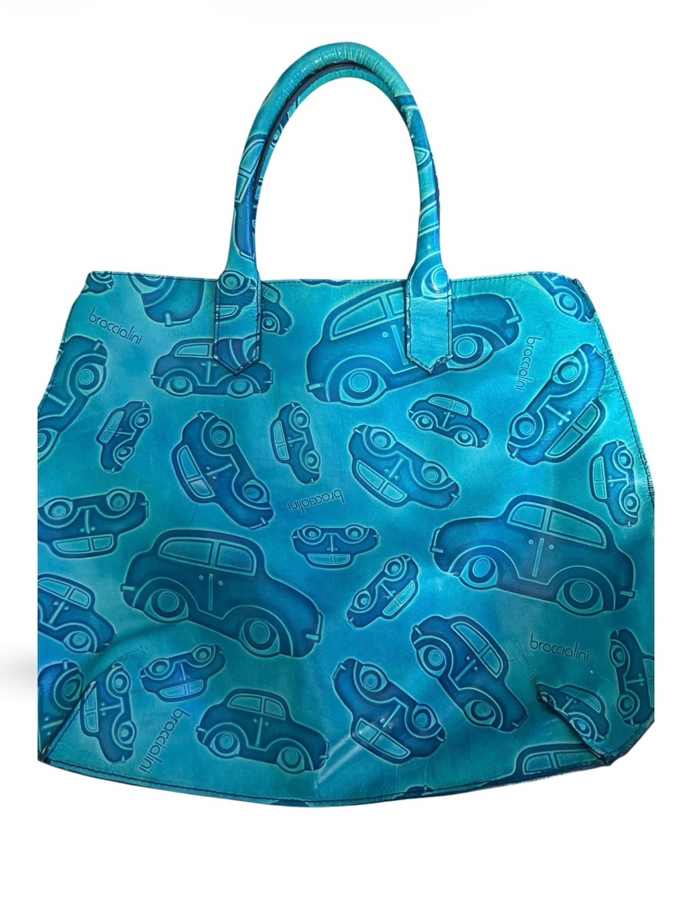 BRACCIALINI Turquoise Car-Print Tote Bag